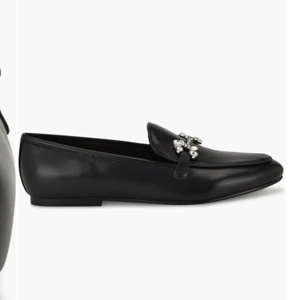 Nine West Women's Black Base Crystal Embellished Bit Slip-on Loafer Glam Goth 8M